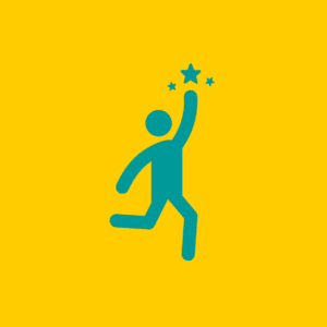 Icon of a person reaching up with their arm to touch three small stars.